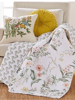 Levtex Floral Reversible Quilt in White, Green and Pink